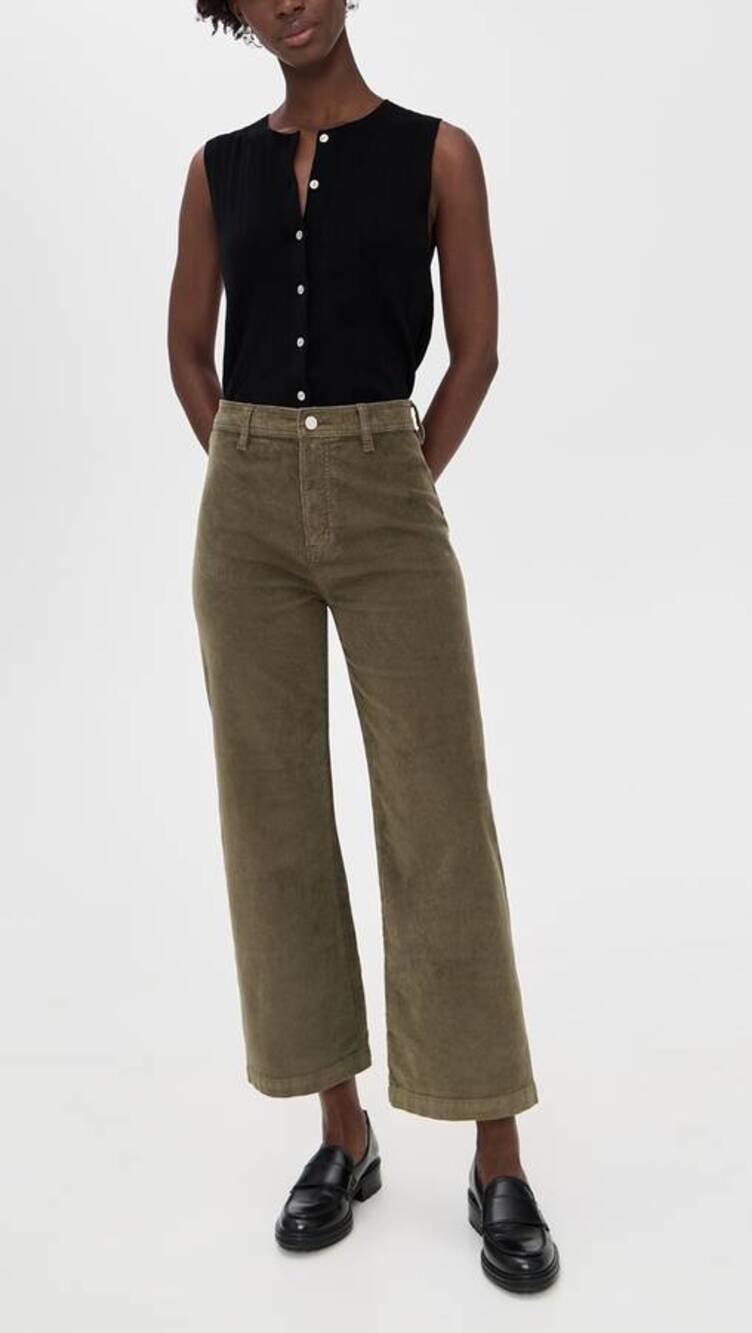 Pistola Penny Crop Wide Leg Corduroy Pants in Sequoia 28